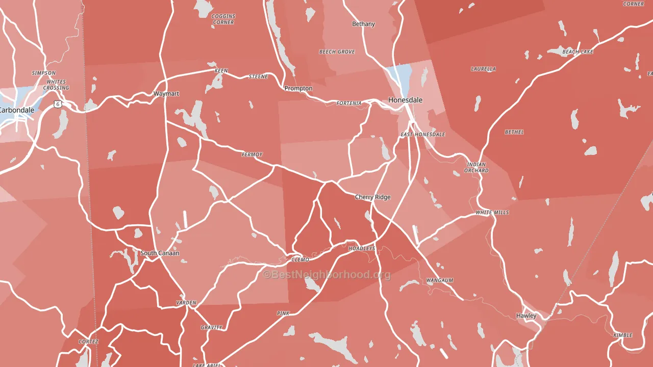 Wayne County, PA block-group political-lean map