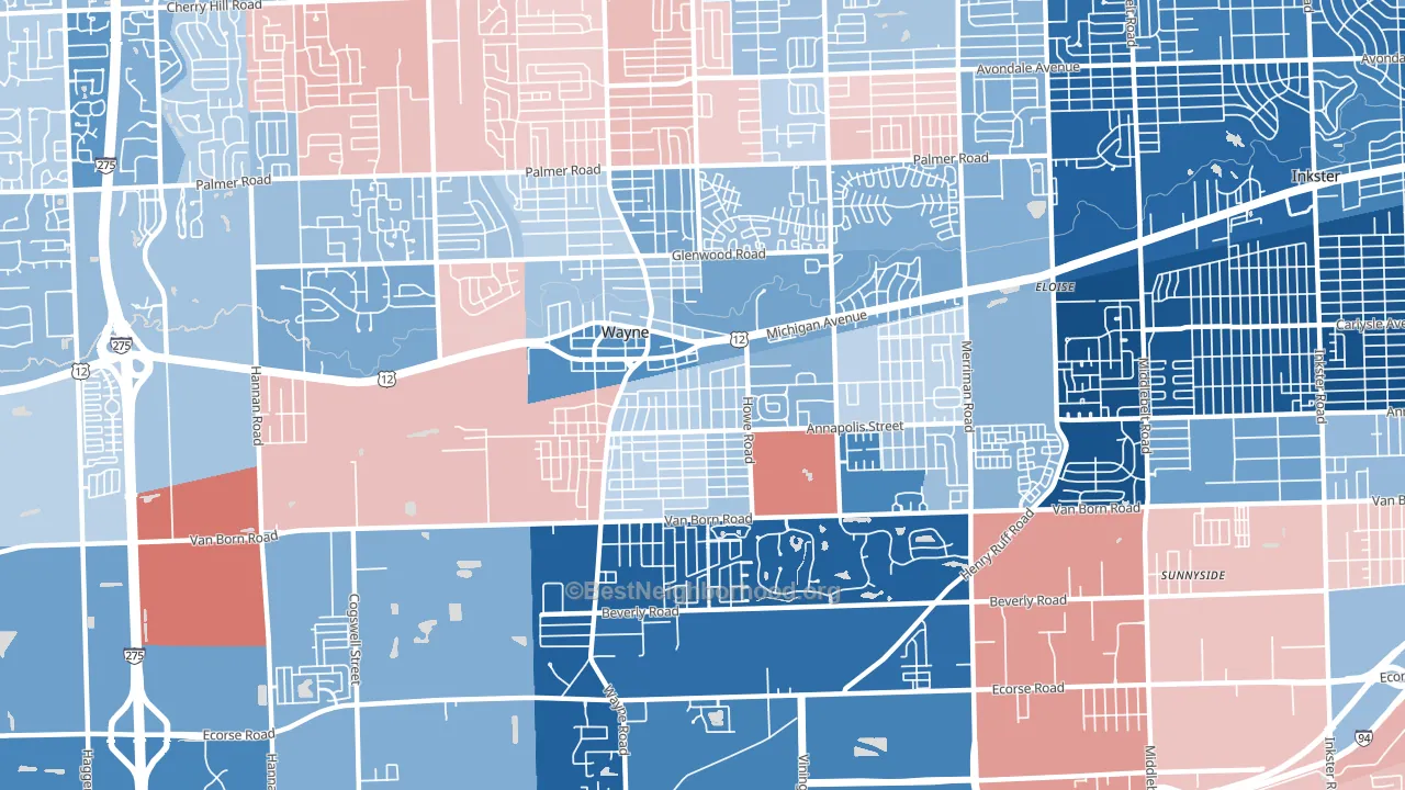 Wayne, MI block-group political-lean map