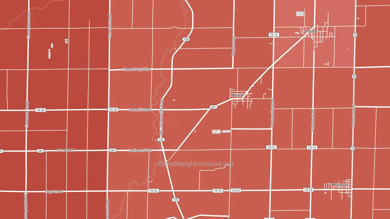 Wayne, OH block-group political-lean map