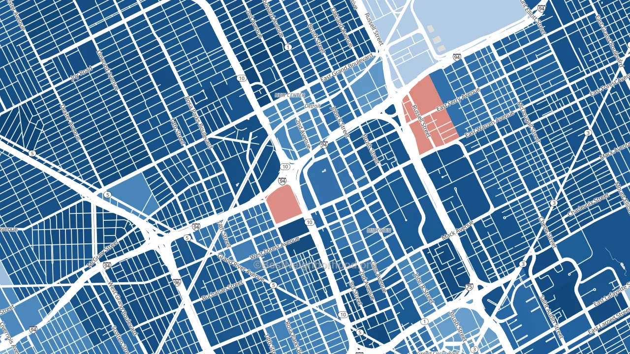 Wayne State, Detroit, MI block-group political-lean map