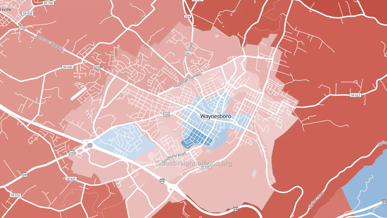 Waynesboro City, VA block-group political-lean map