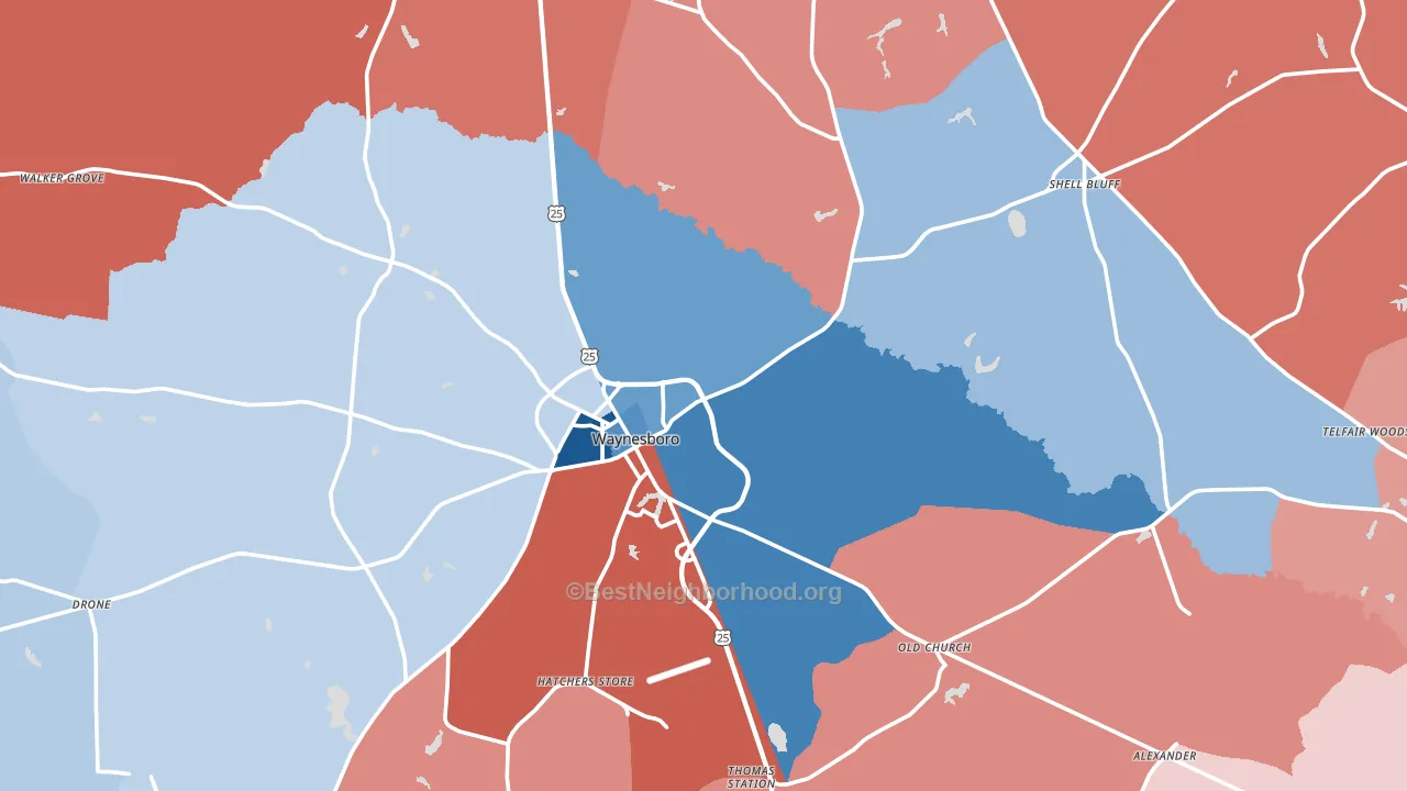 Waynesboro, GA block-group political-lean map
