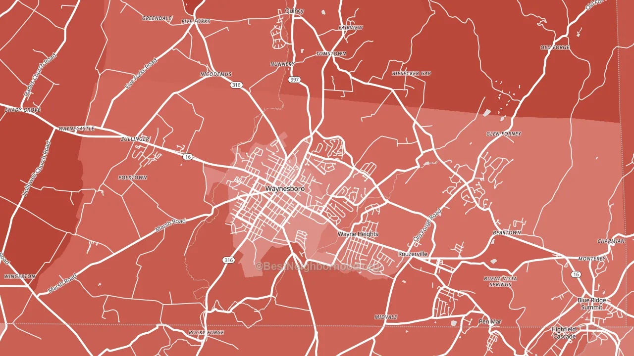 Waynesboro, PA block-group political-lean map