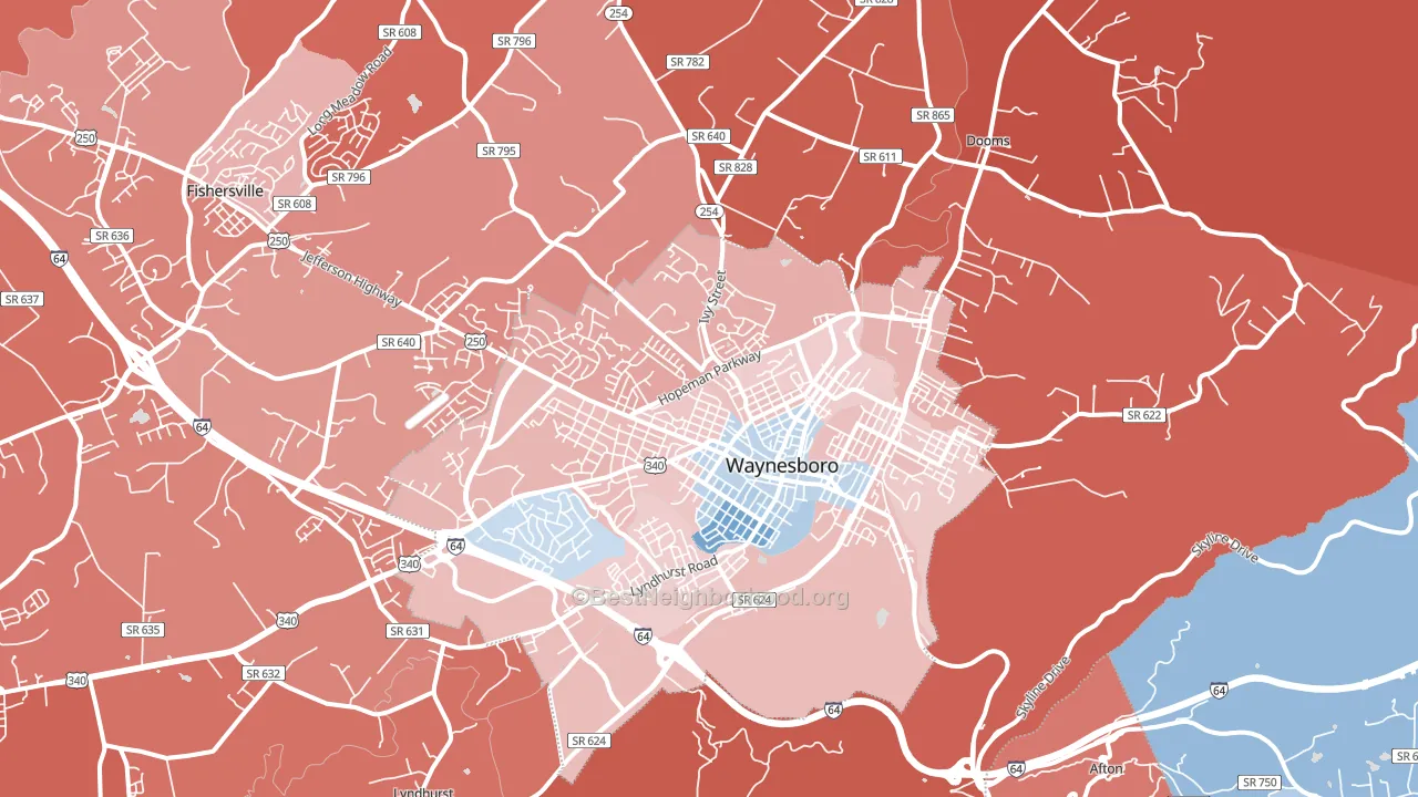 Waynesboro, VA block-group political-lean map