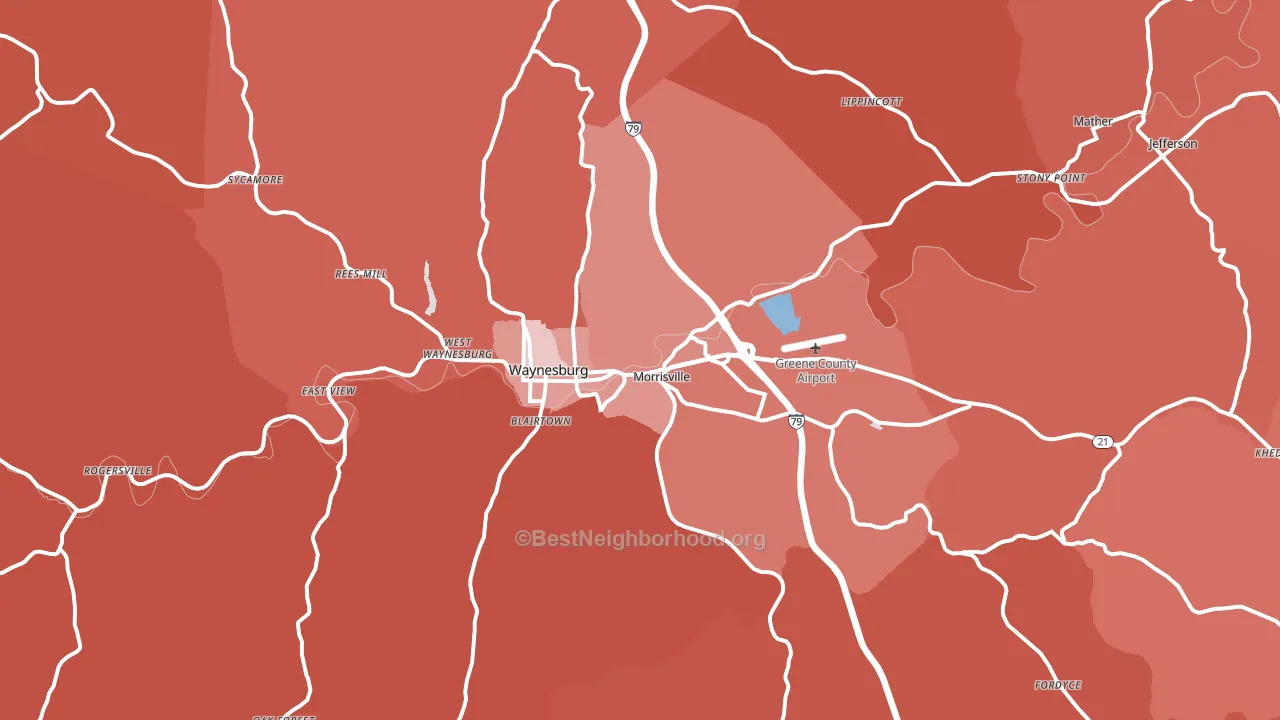 Waynesburg, PA block-group political-lean map