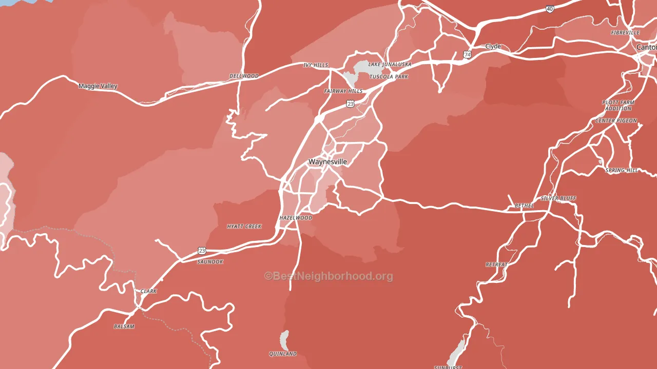 Waynesville, NC block-group political-lean map