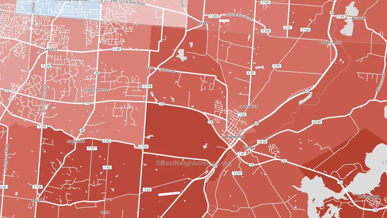 Waynesville, OH block-group political-lean map