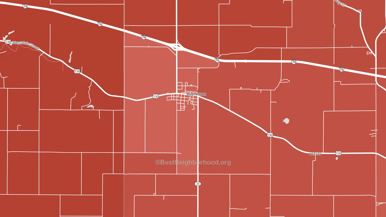 Waynetown, IN block-group political-lean map