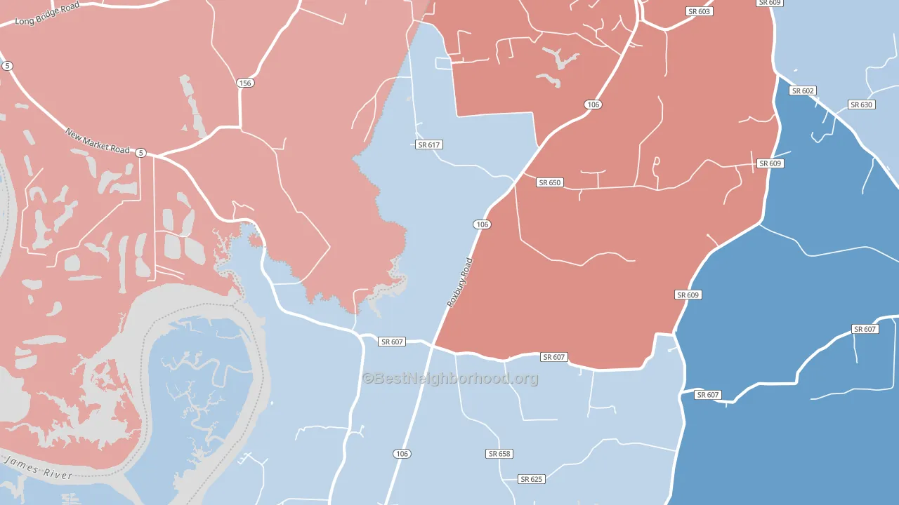 Wayside, VA block-group political-lean map