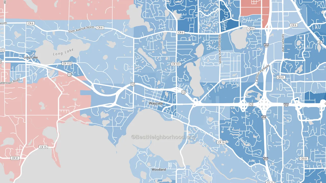 Wayzata, MN block-group political-lean map