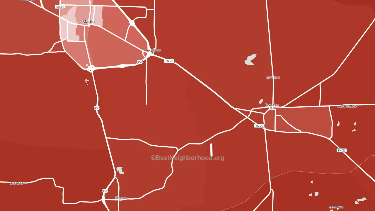 Weakley County, TN block-group political-lean map