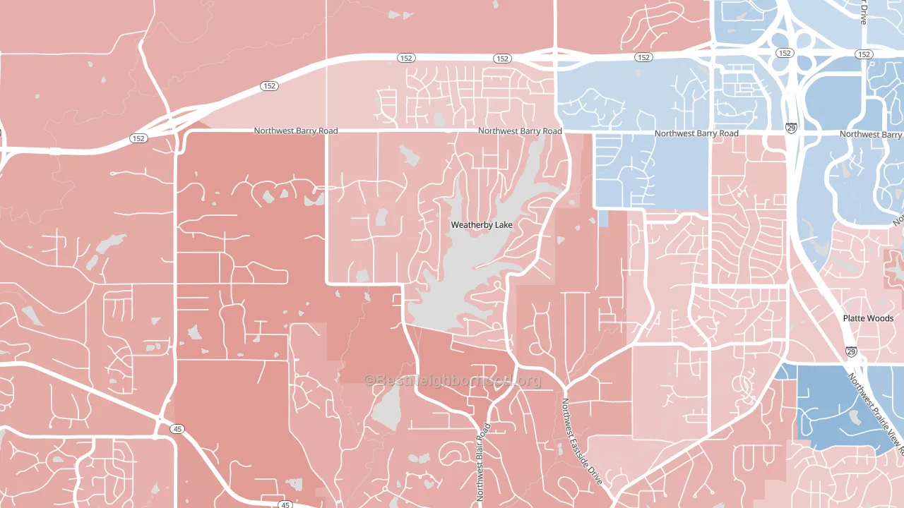 Weatherby Lake, MO block-group political-lean map