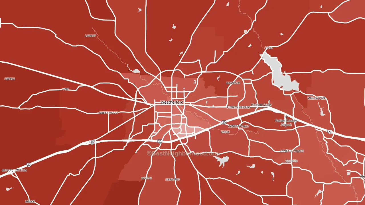 Weatherford, TX block-group political-lean map