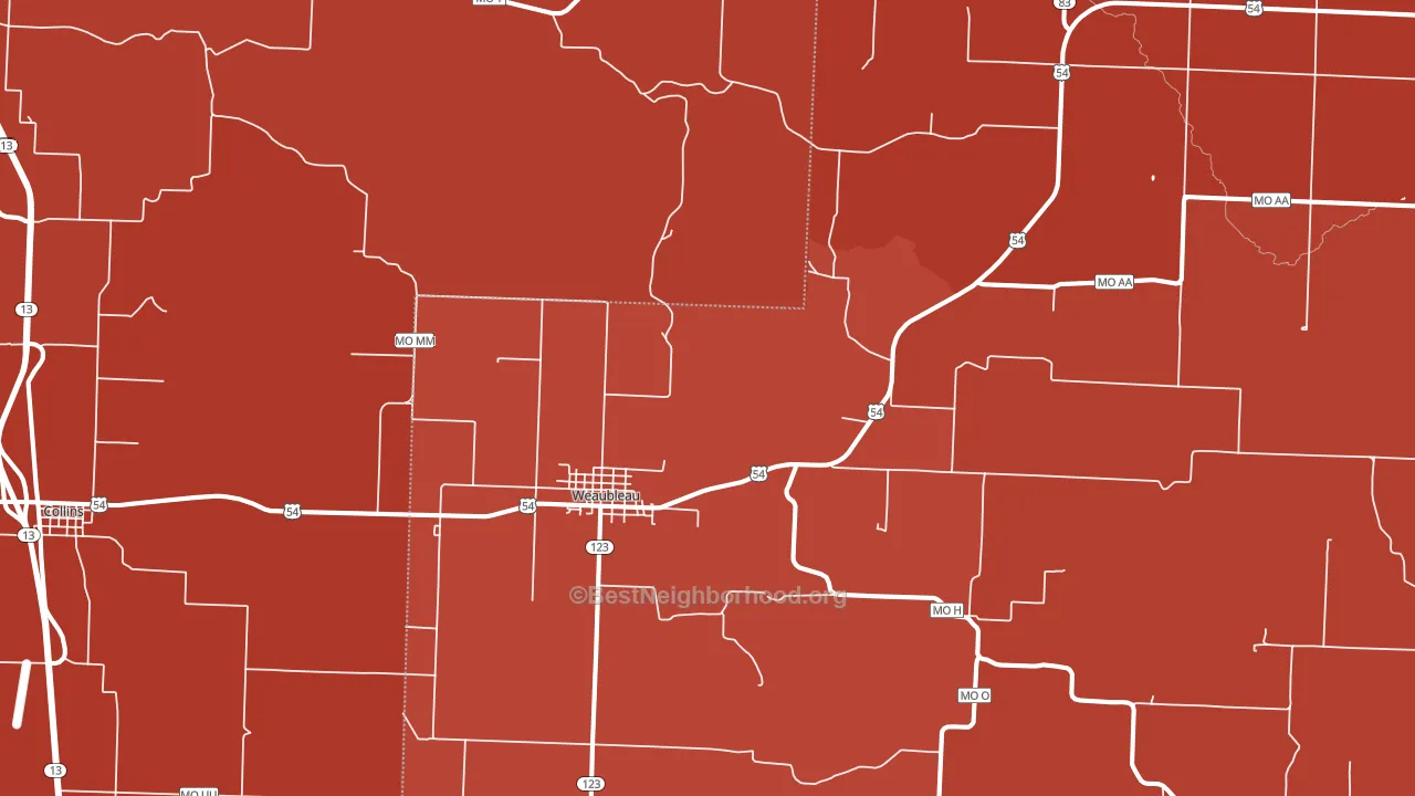 Weaubleau, MO block-group political-lean map