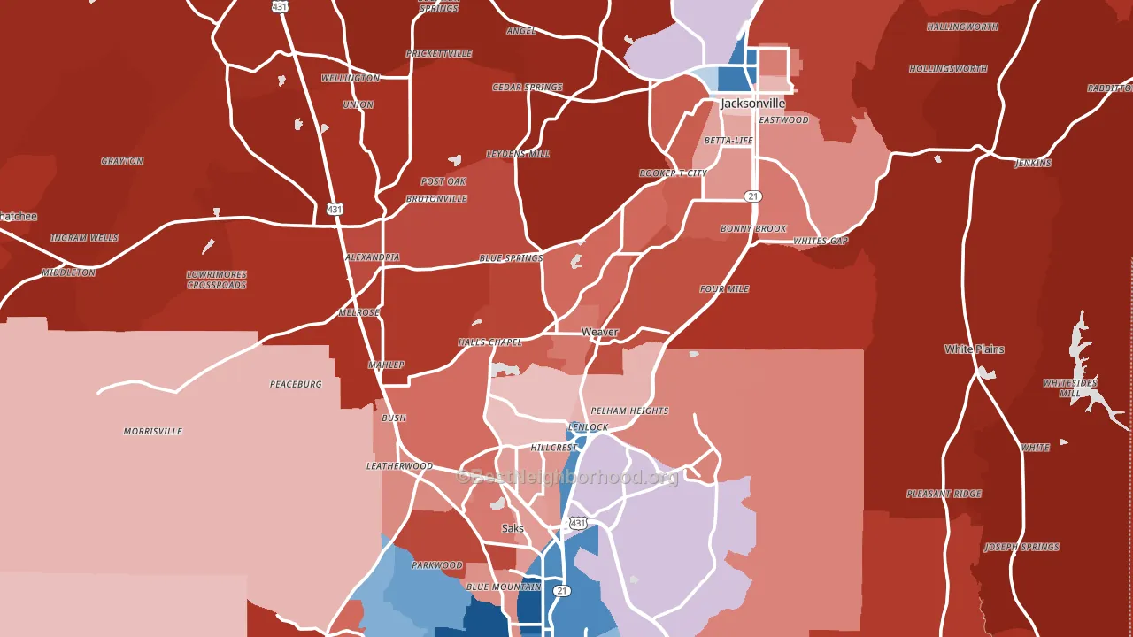 Weaver, AL block-group political-lean map