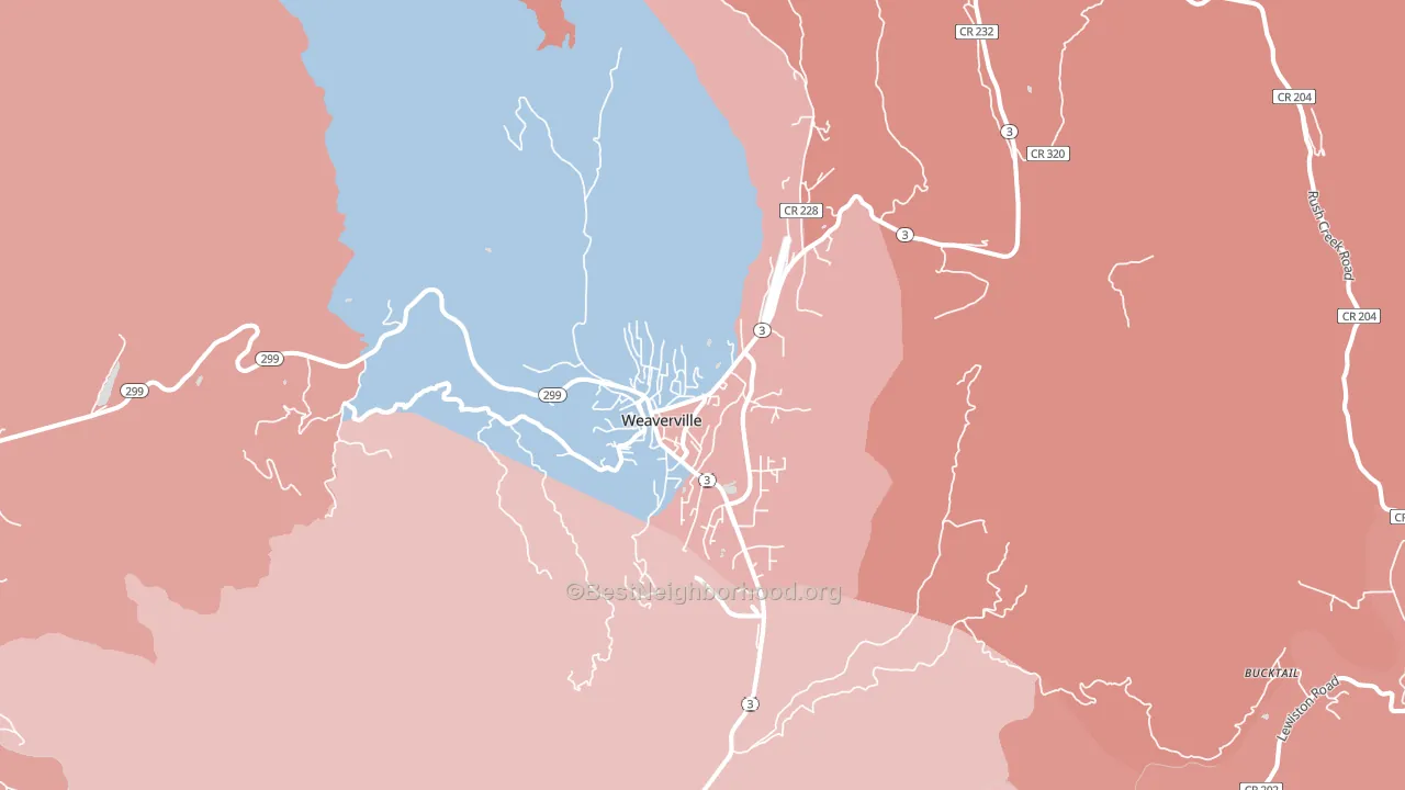 Weaverville, CA block-group political-lean map