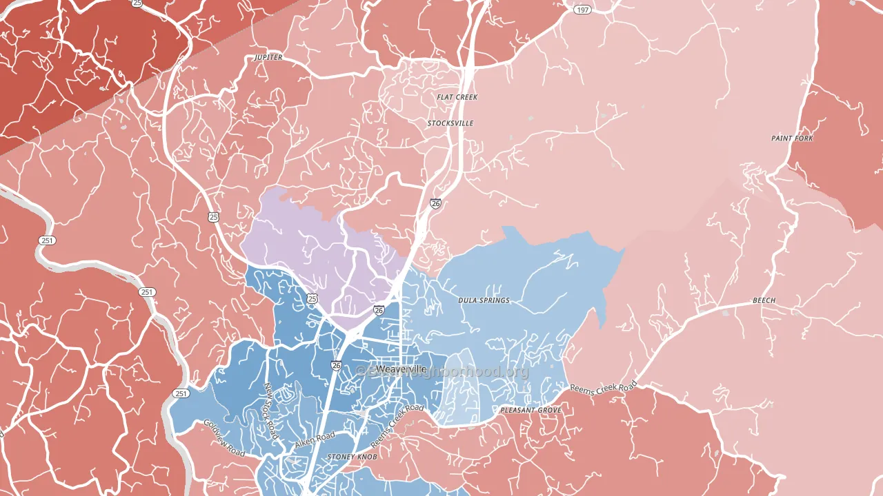 Weaverville, NC block-group political-lean map