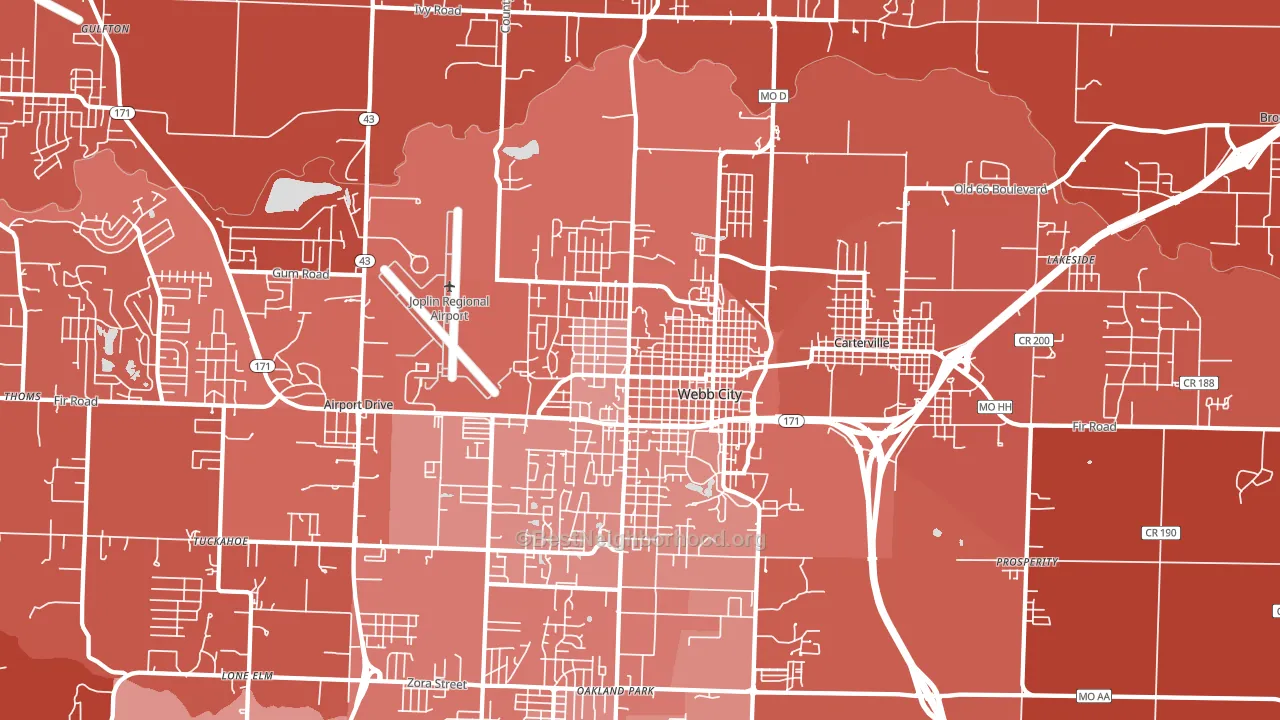 Webb City, MO block-group political-lean map