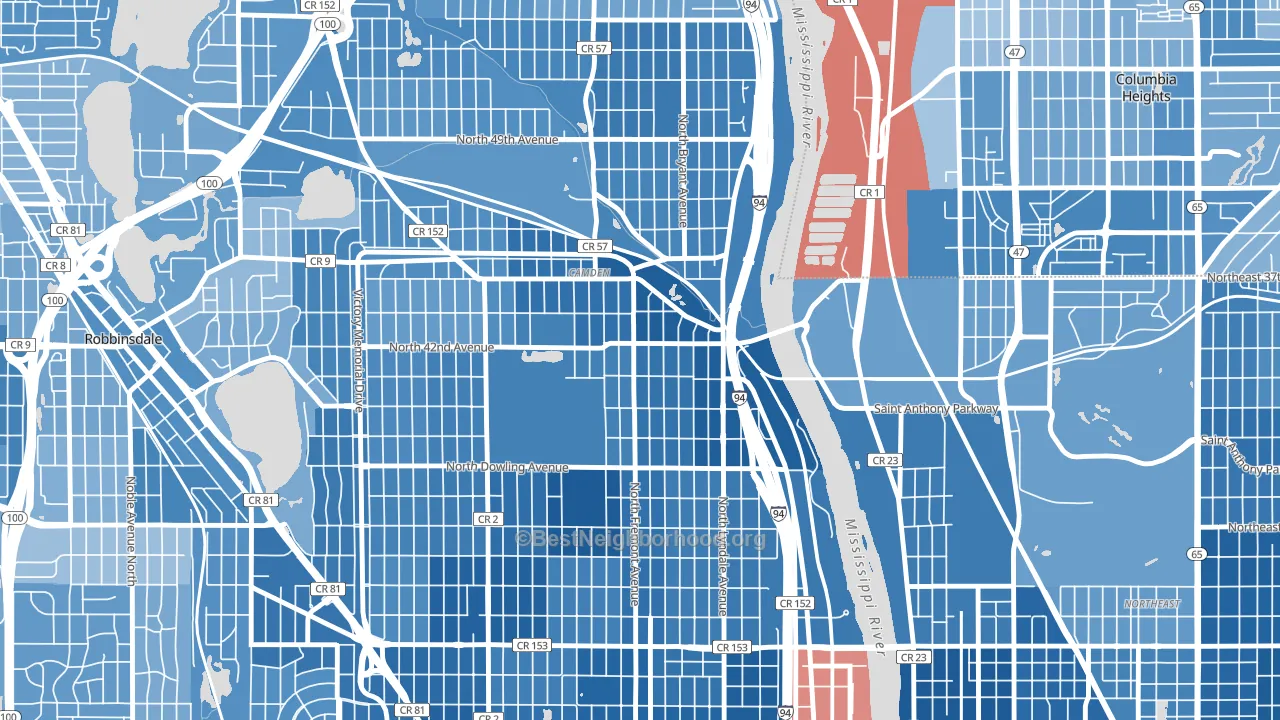Webber-Camden, Minneapolis, MN block-group political-lean map