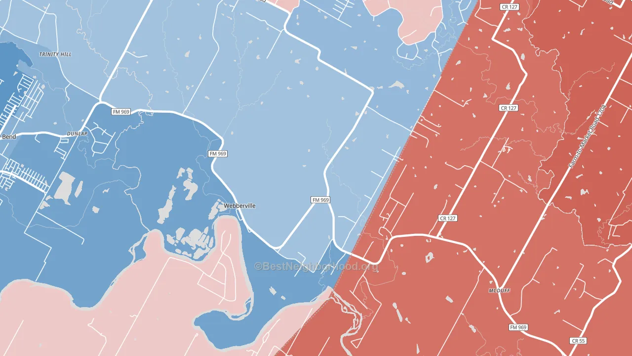 Webberville, TX block-group political-lean map