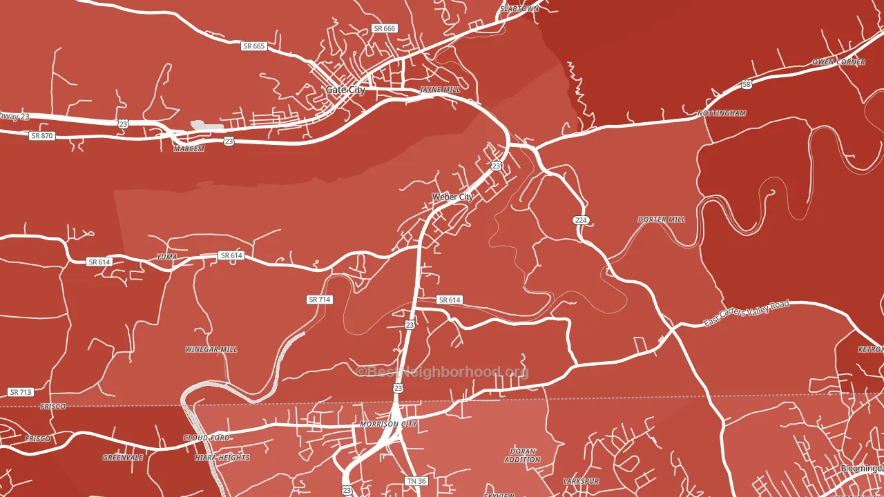 Weber City, VA block-group political-lean map