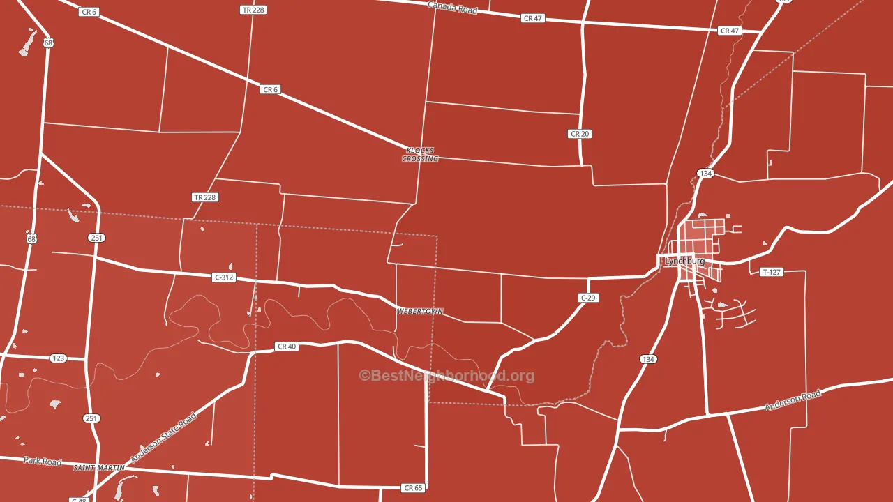 Webertown, OH block-group political-lean map
