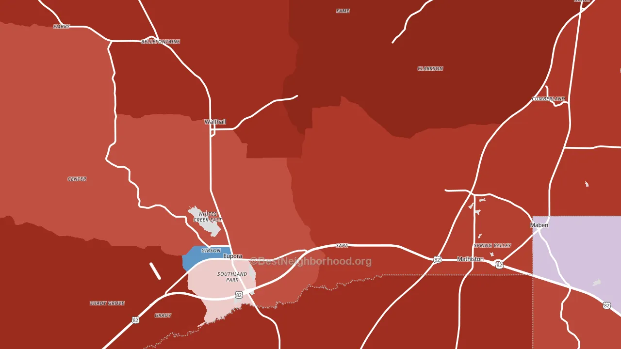 Webster County, MS block-group political-lean map