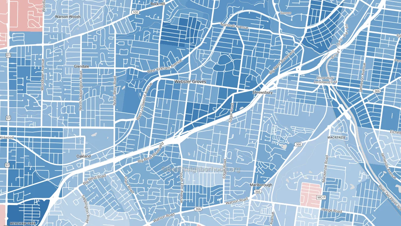 Webster Groves, MO block-group political-lean map
