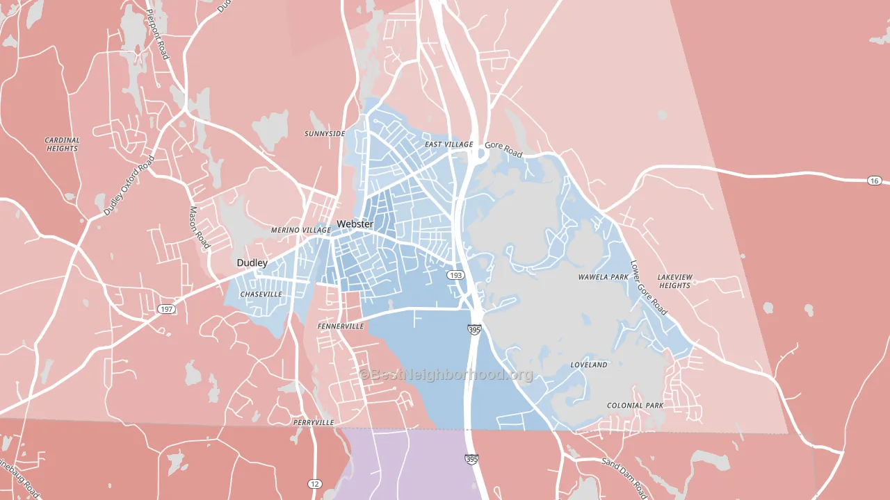 Webster, MA block-group political-lean map