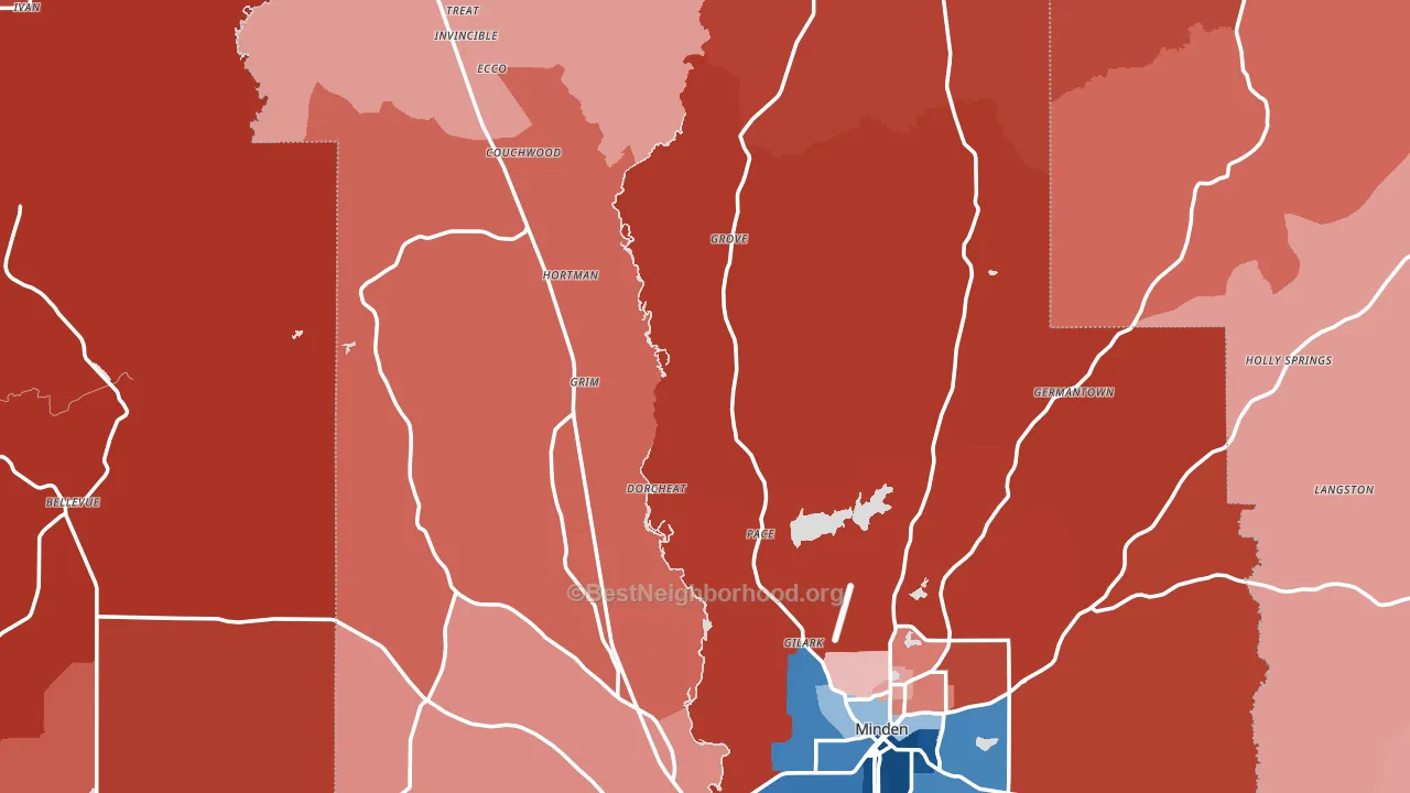 Webster Parish, LA block-group political-lean map