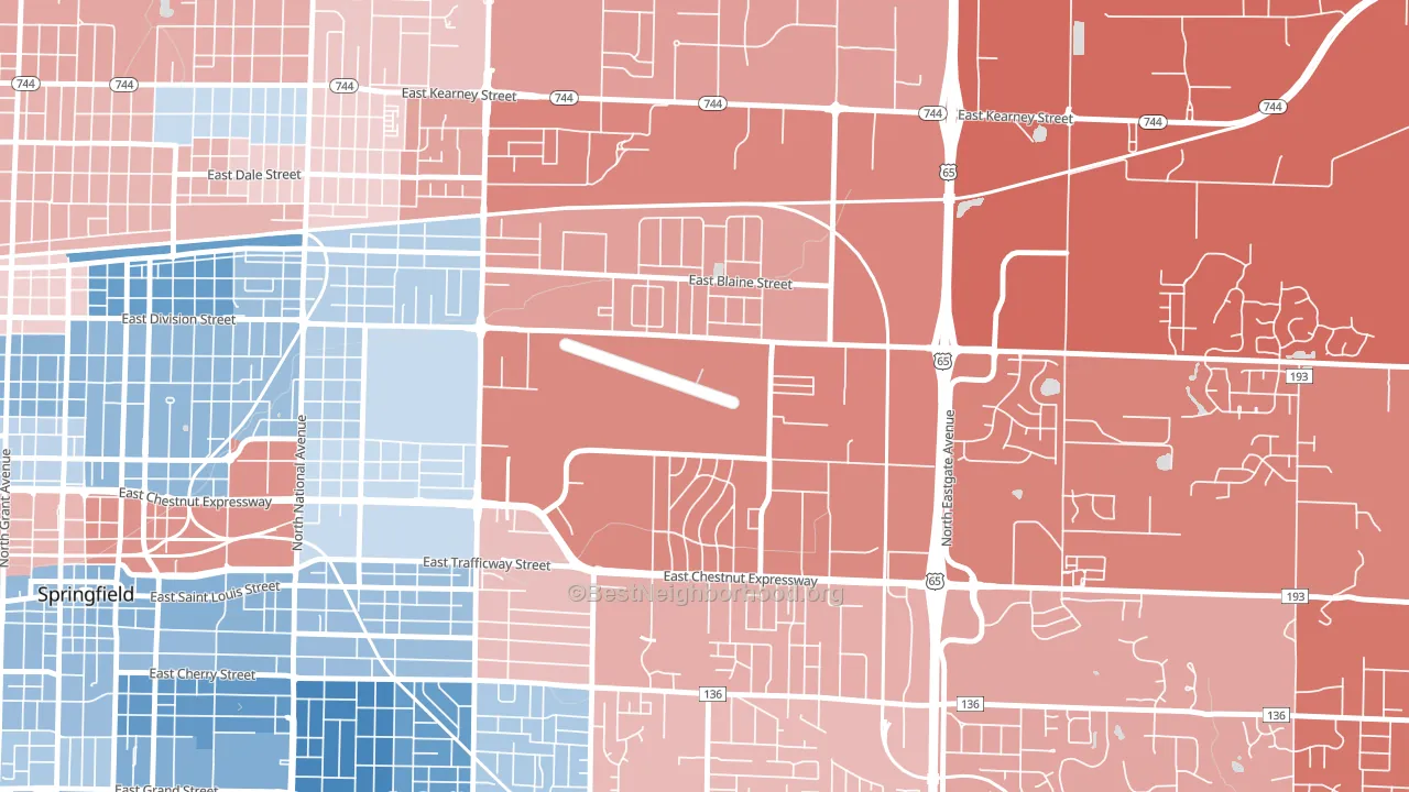 Webster Park-Shady Dell, Springfield, MO block-group political-lean map