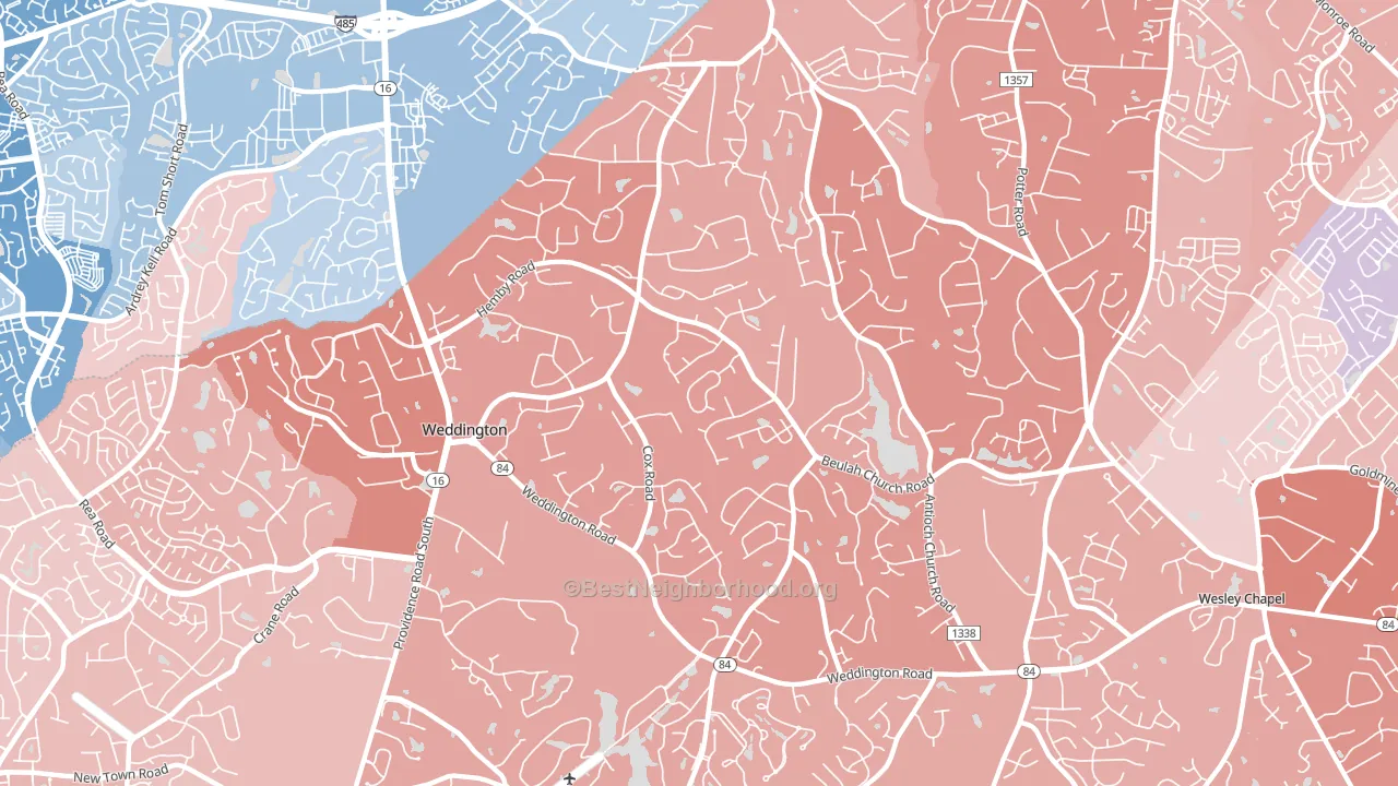Weddington, NC block-group political-lean map