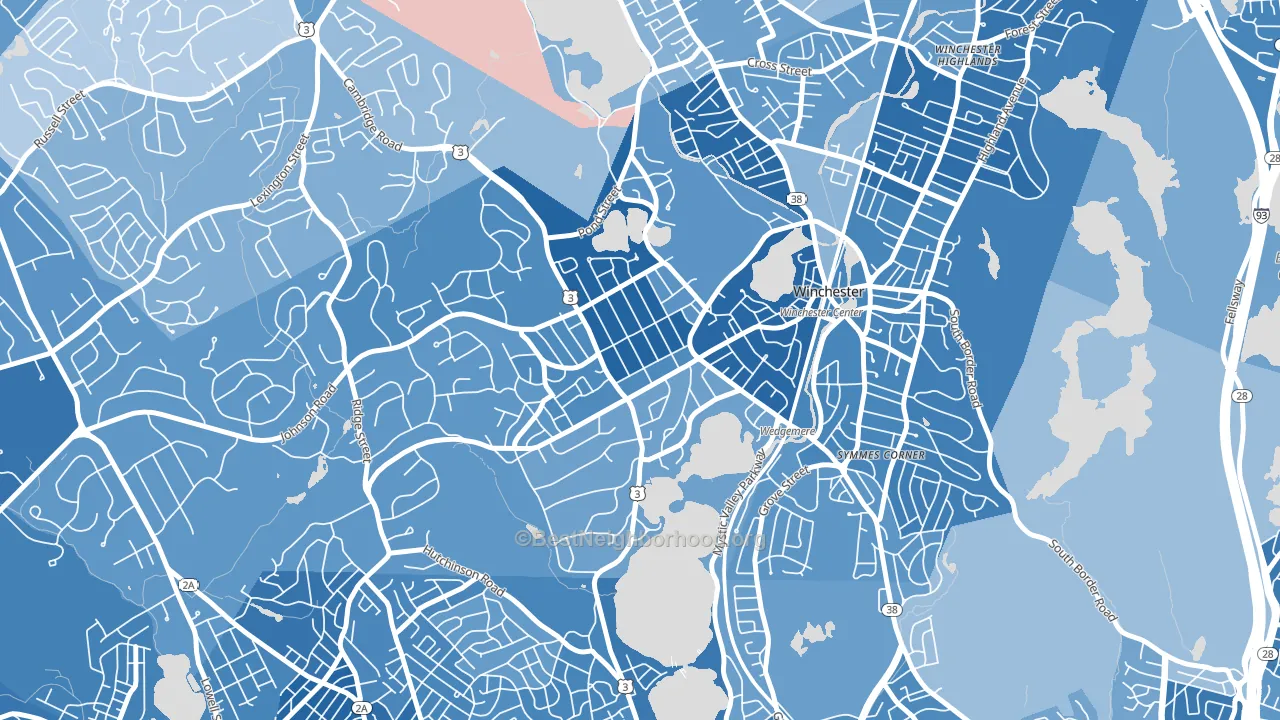 Wedgemere Historic District, Winchester, MA block-group political-lean map