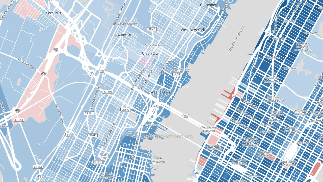 Weehawken, NJ block-group political-lean map