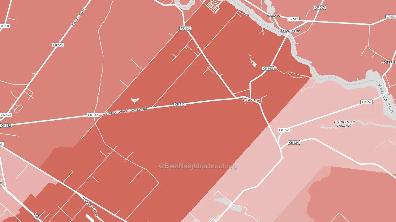 Weekstown, NJ block-group political-lean map