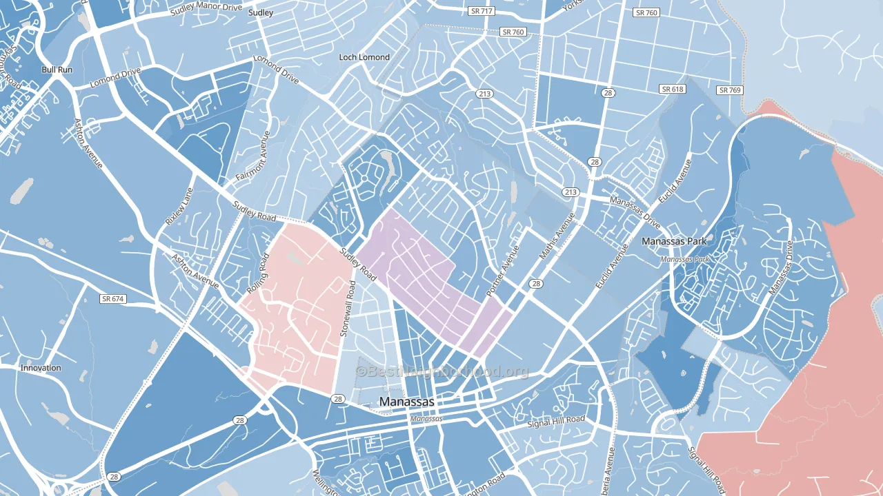 Weems, Manassas, VA block-group political-lean map