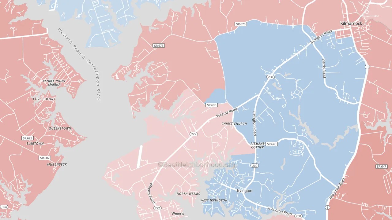 Weems, VA block-group political-lean map