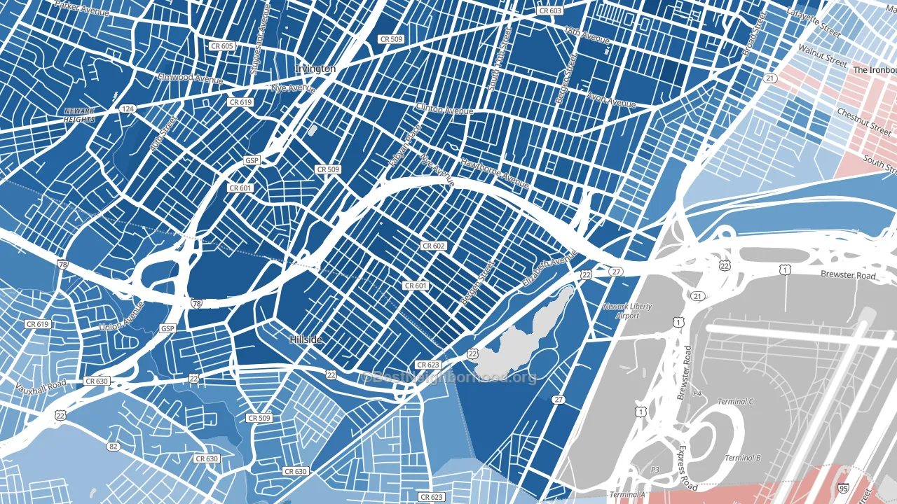 Weequahic, Newark, NJ block-group political-lean map