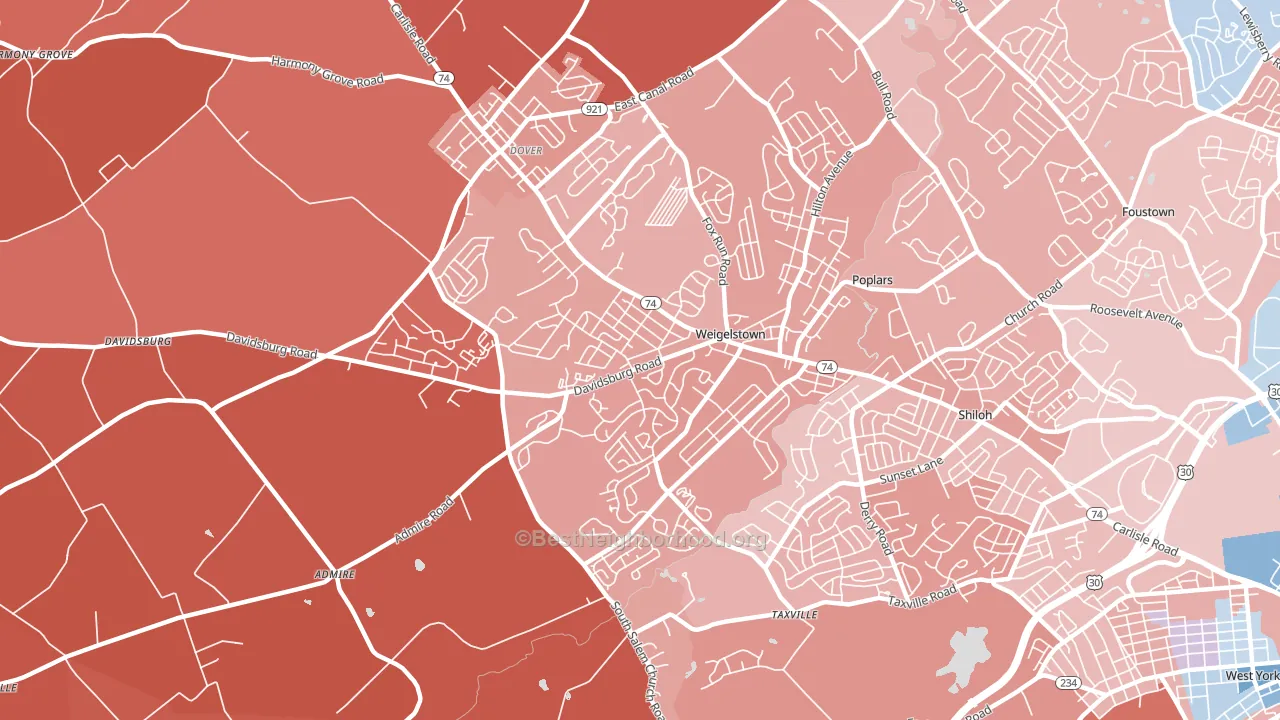 Weigelstown, PA block-group political-lean map