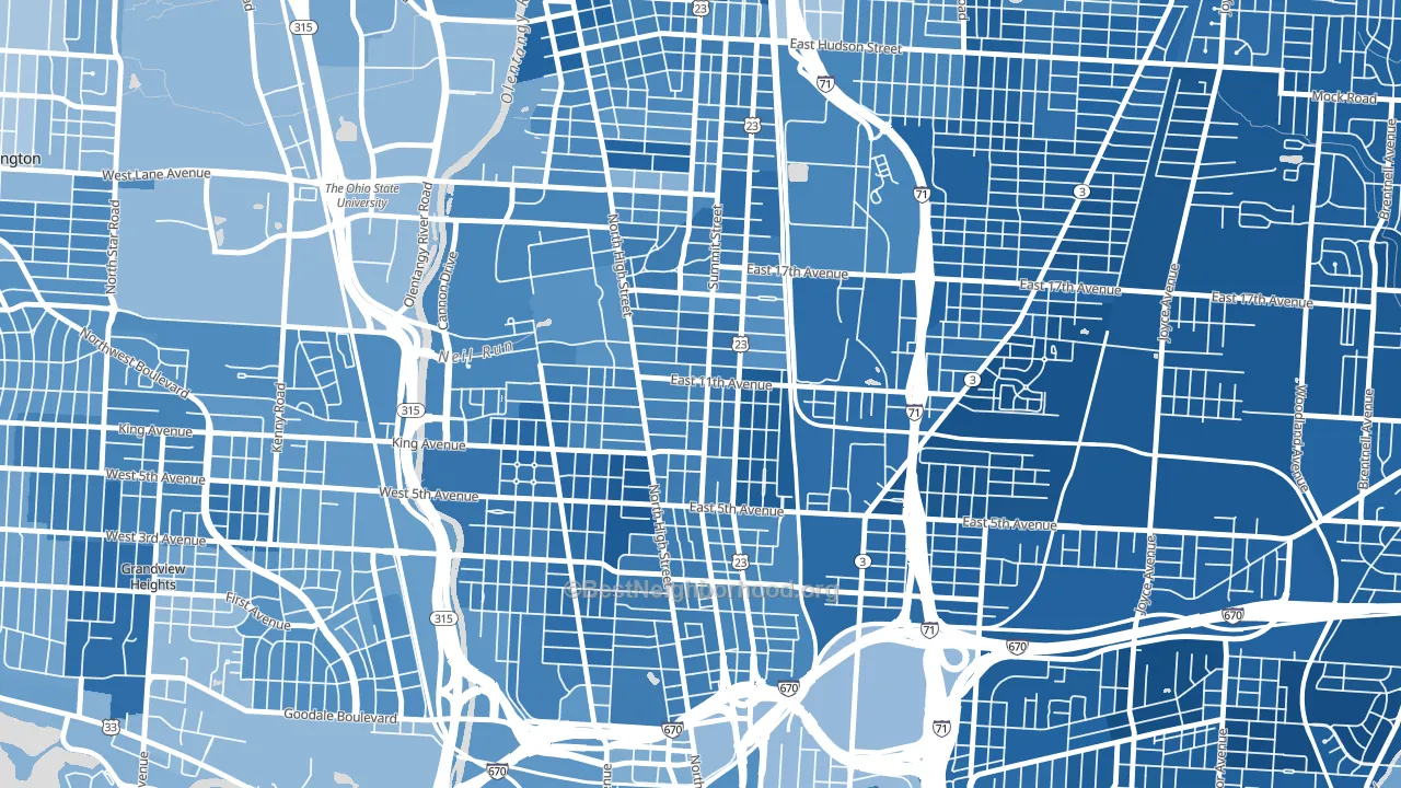 Weinland Park, Columbus, OH block-group political-lean map
