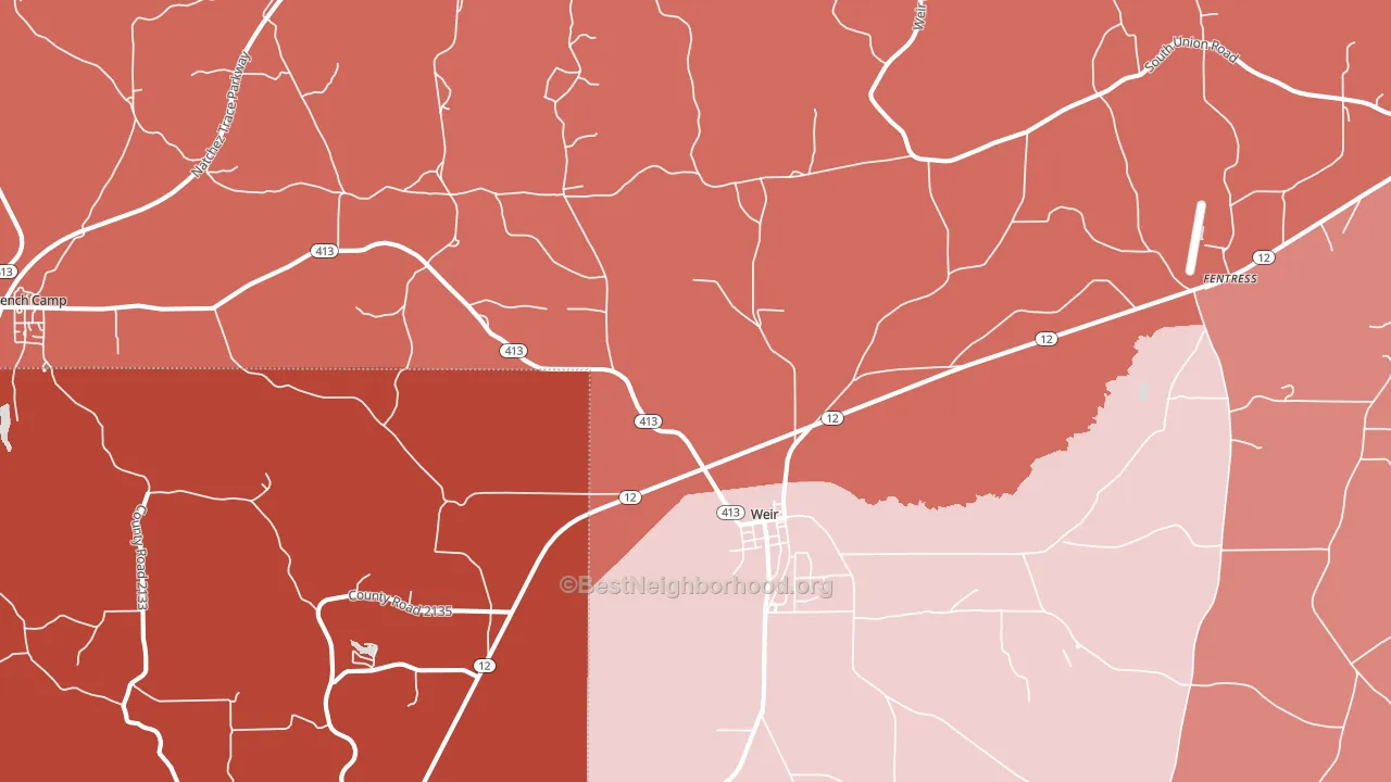 Weir, MS block-group political-lean map