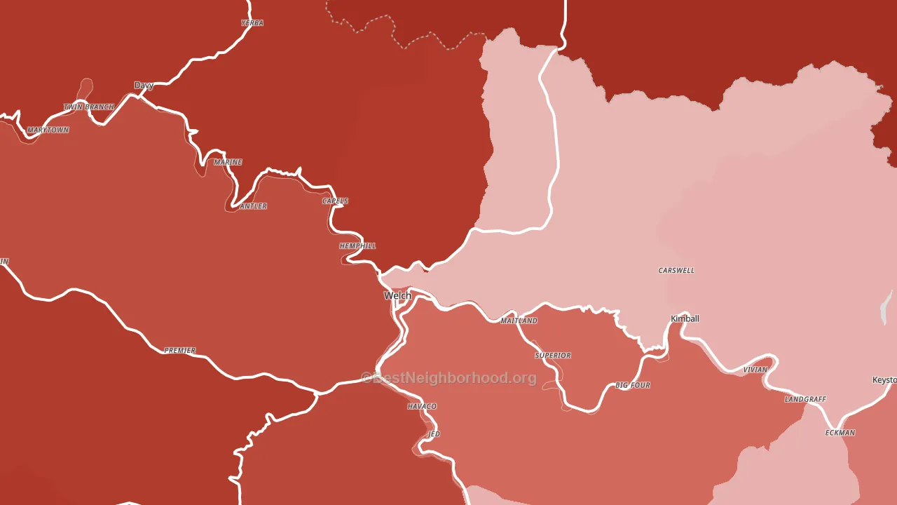 Welch, WV block-group political-lean map