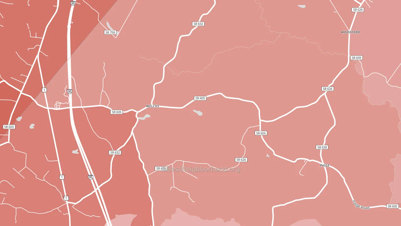 Welchs, VA block-group political-lean map