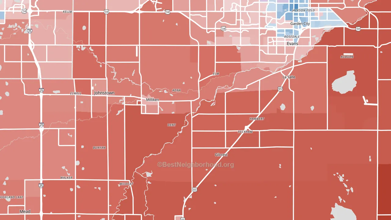 Weld County, CO block-group political-lean map