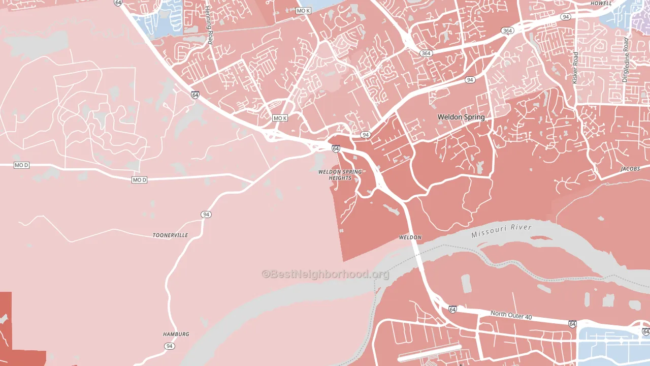 Weldon Spring Heights, MO block-group political-lean map