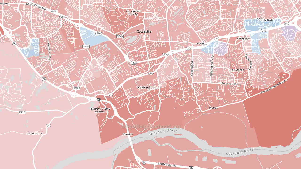 Weldon Spring, MO block-group political-lean map