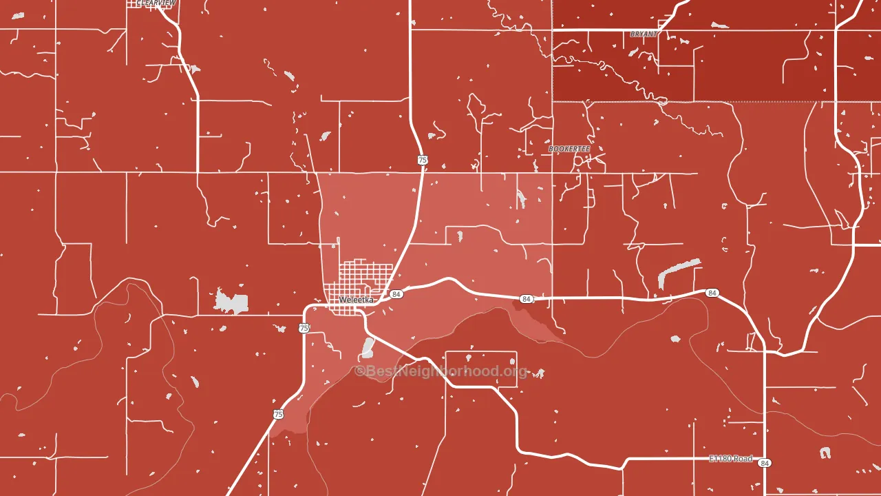 Weleetka, OK block-group political-lean map