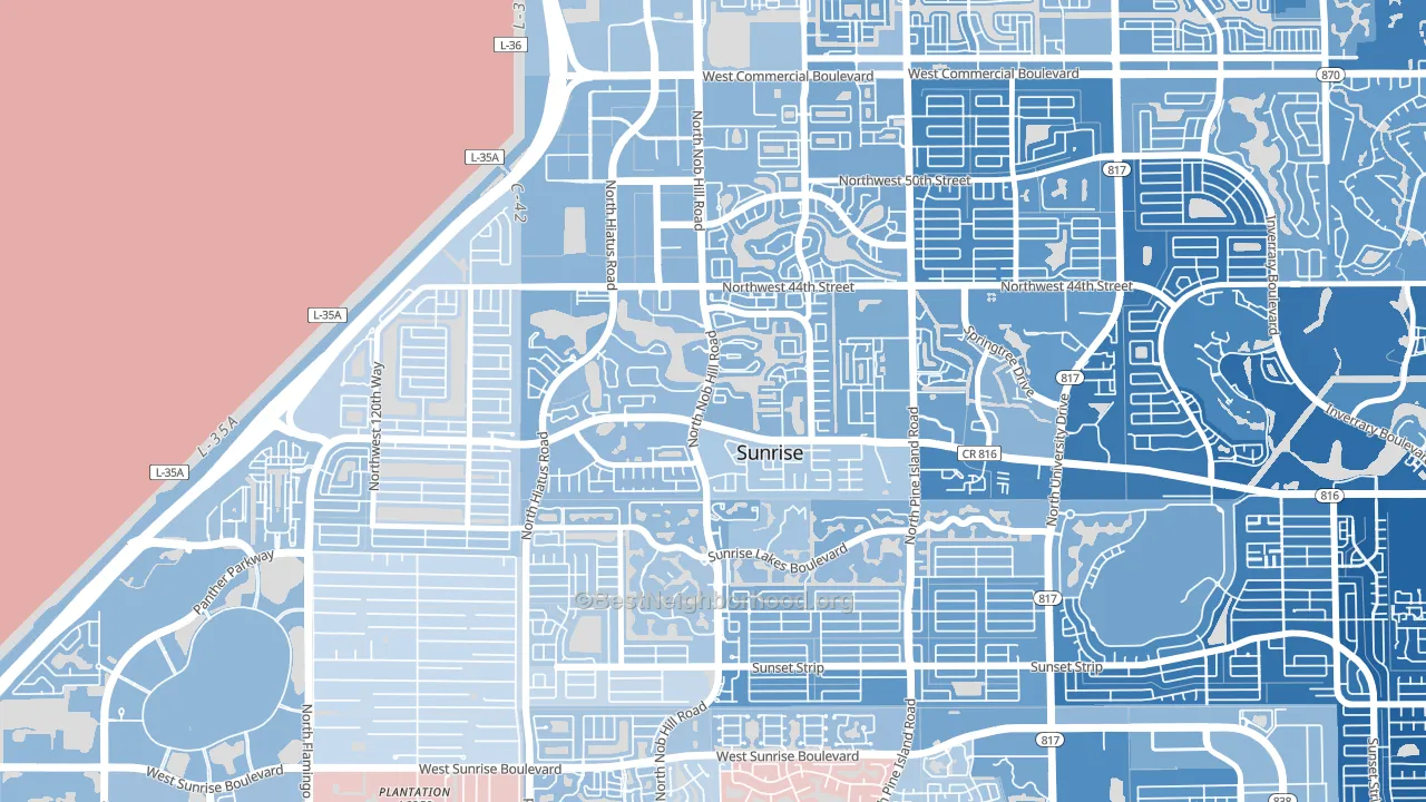 Welleby, Sunrise, FL block-group political-lean map
