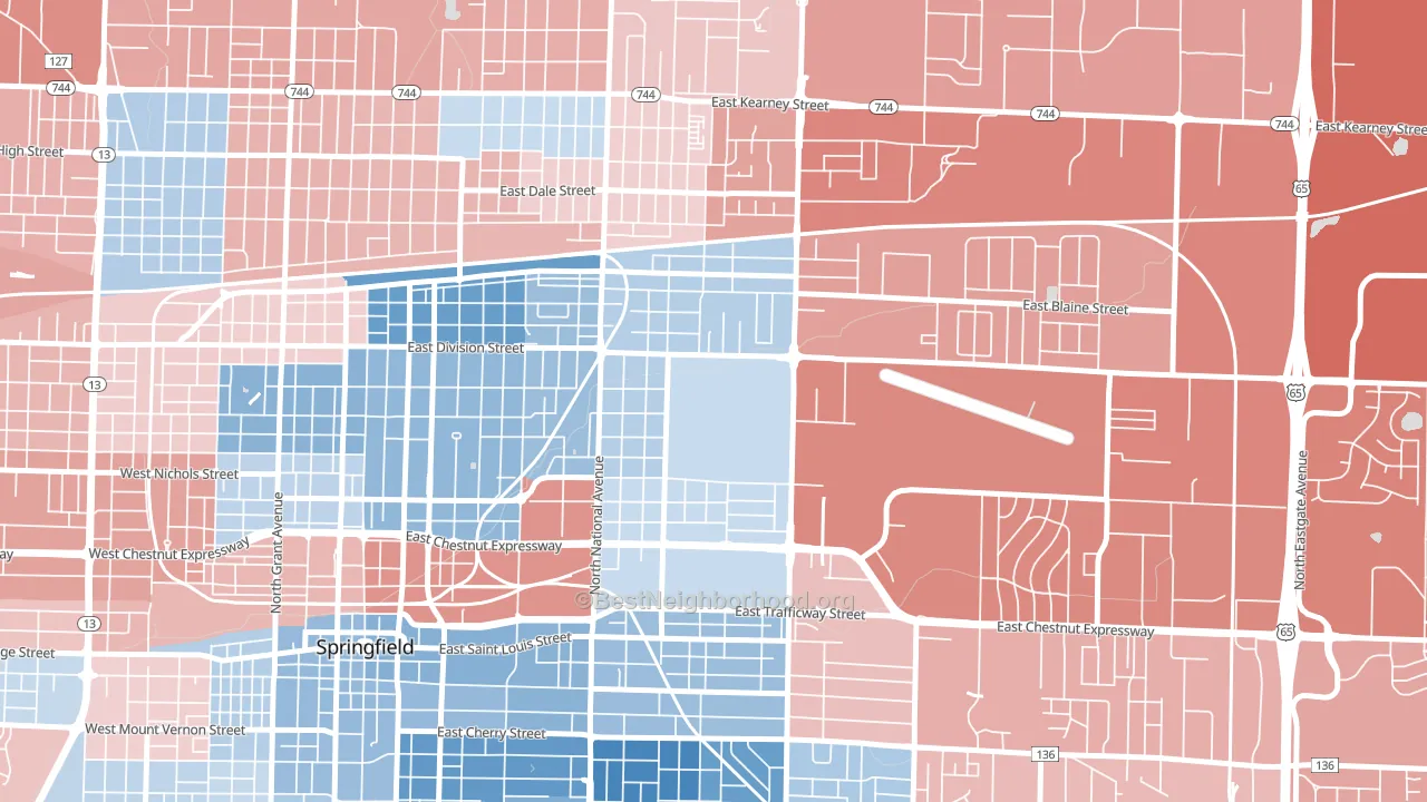 Weller, Springfield, MO block-group political-lean map