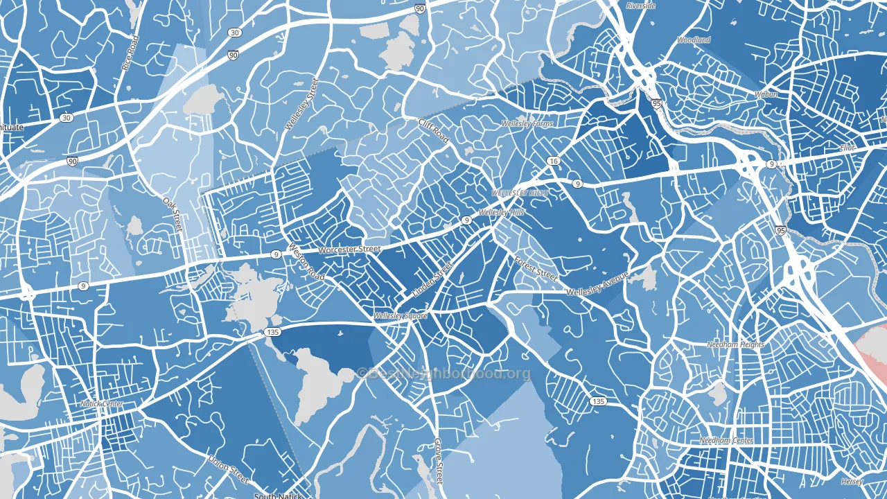 Wellesley, MA block-group political-lean map